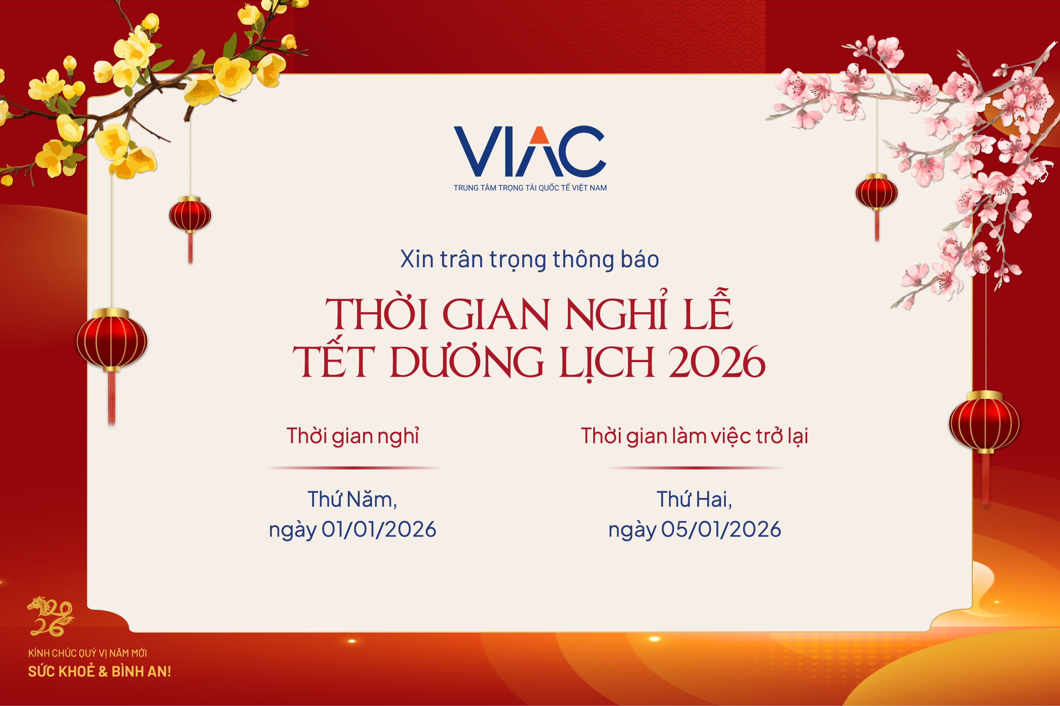 Thông báo Lịch nghỉ lễ Tết Dương lịch (01/01/2026)
